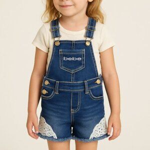 Baby Girls Bebe Toddler Lace Detail Denim Jean Overalls Size: Small- S(7/8)